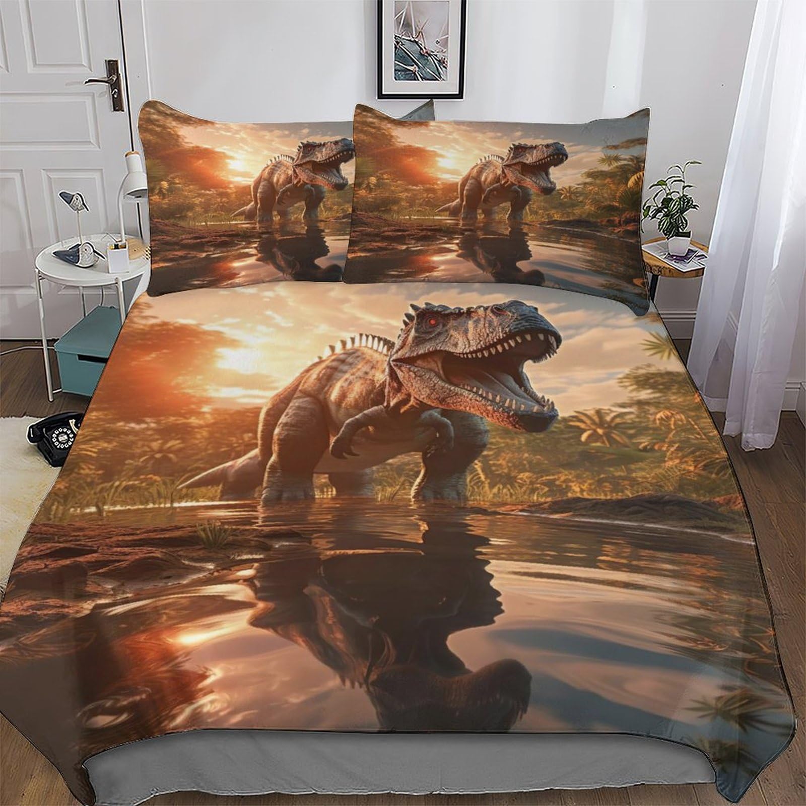 AASWDDS Dinosaur Bedding Set Duvet Cover Set Comforter Cover 2 Pieces For Kids Teens Microfiber Soft Poly Quilt Cover Single(135x200cm)