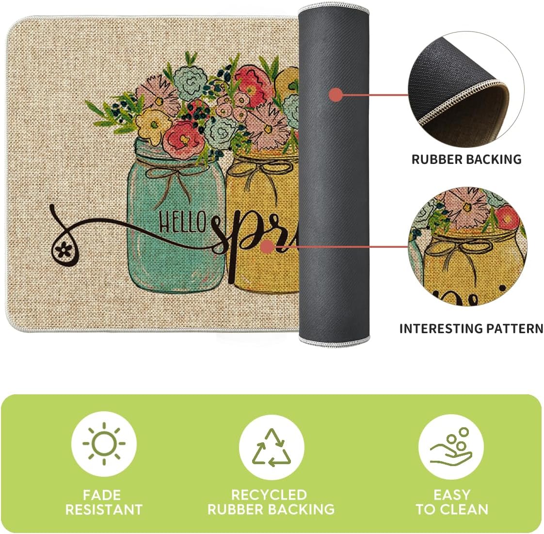 Artoid Mode Vases Flowers Hello Spring Kitchen Mats Set of 2, Home Decor Low-Profile Kitchen Rugs for Floor - 17x29 and 17x59 Inch