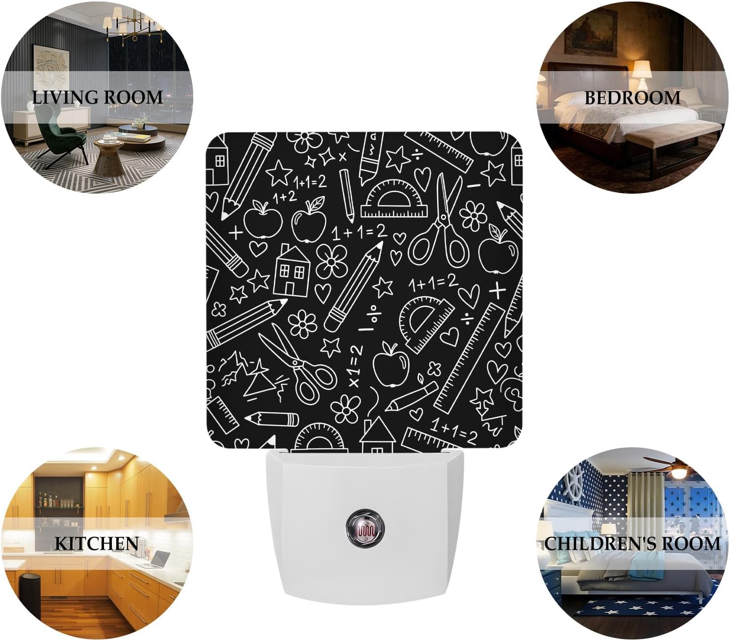 Night Lights Plug into Wall, Mathematics Tools Sketch LED Night Light with Light Sensors, Black Modern Abstract Icons Dusk to Dawn Decorative Nightlight for Bedroom Bathroom Hallway Kitchen Decor image 5