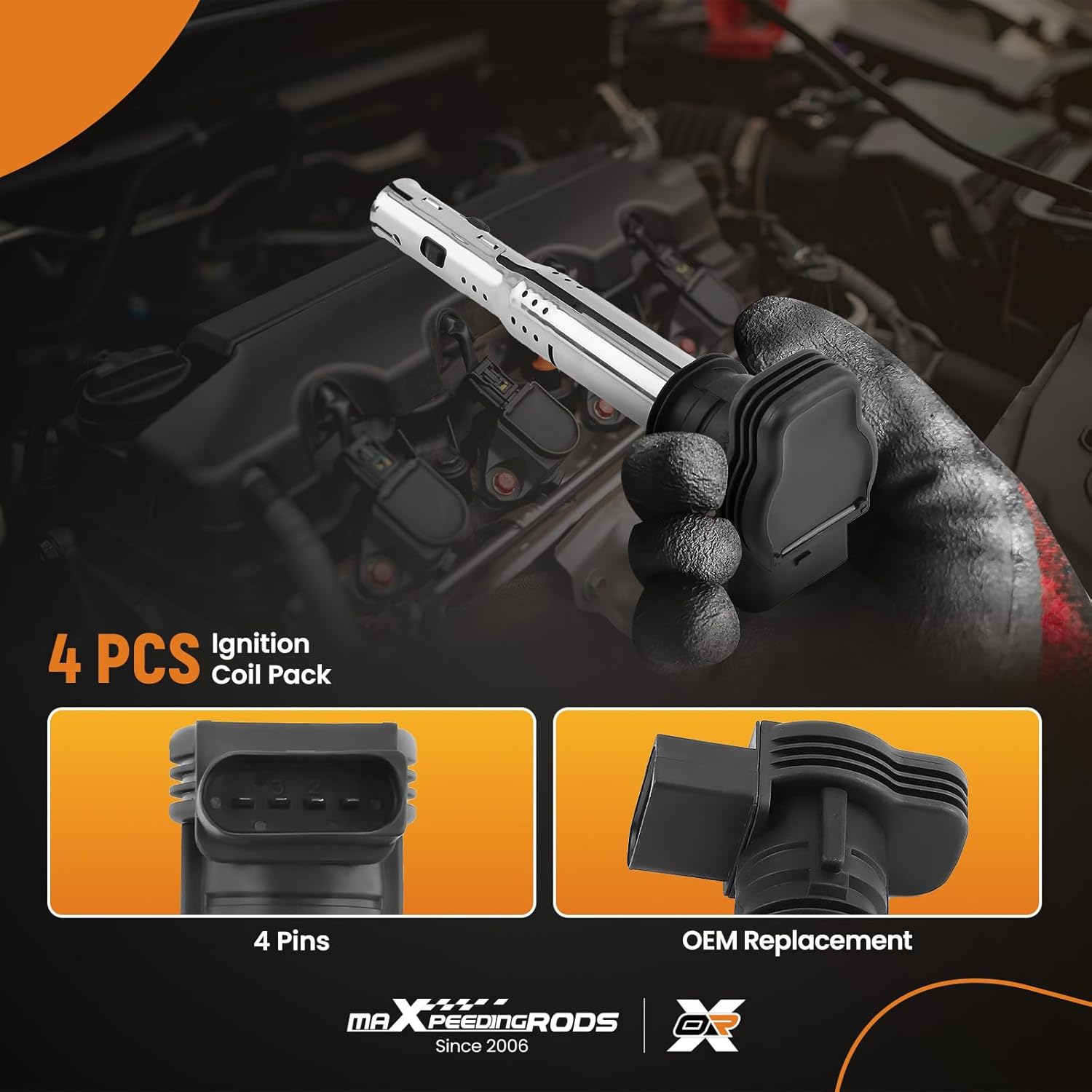 maXpeedingrods UF575 Ignition Coil Pack for Audi A3 A4 A5 A6 TT Q3 Q5 Quattro 2006-2018, for VW Jetta Passat Beetle Golf GTI Set of 4 Coils Kit UF-575