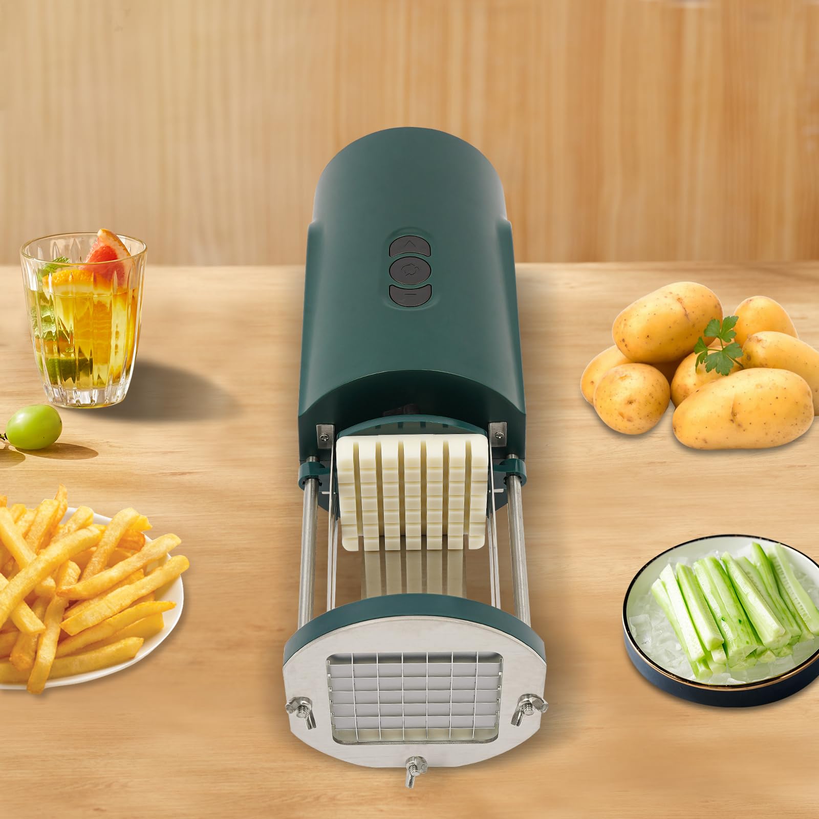 Coupe-frites électrique en acier inoxydable multifonction avec lames de 12 et 8 mm, pour pommes de terre, carottes, concombres