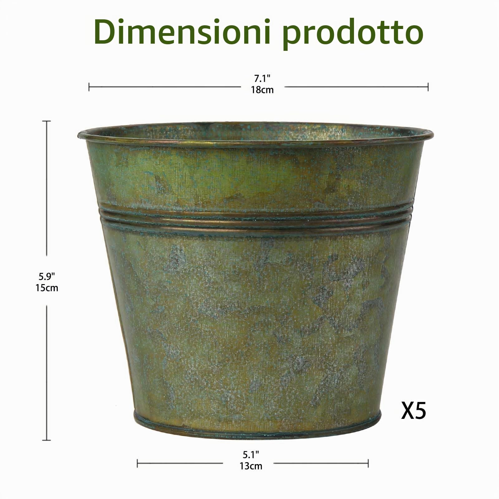 Oairse Set di 5 vasi da fiori in acciaio zincato, perfetti per decorazioni moderne e vasi per piante, vasi decorativi in zinco per interni ed esterni