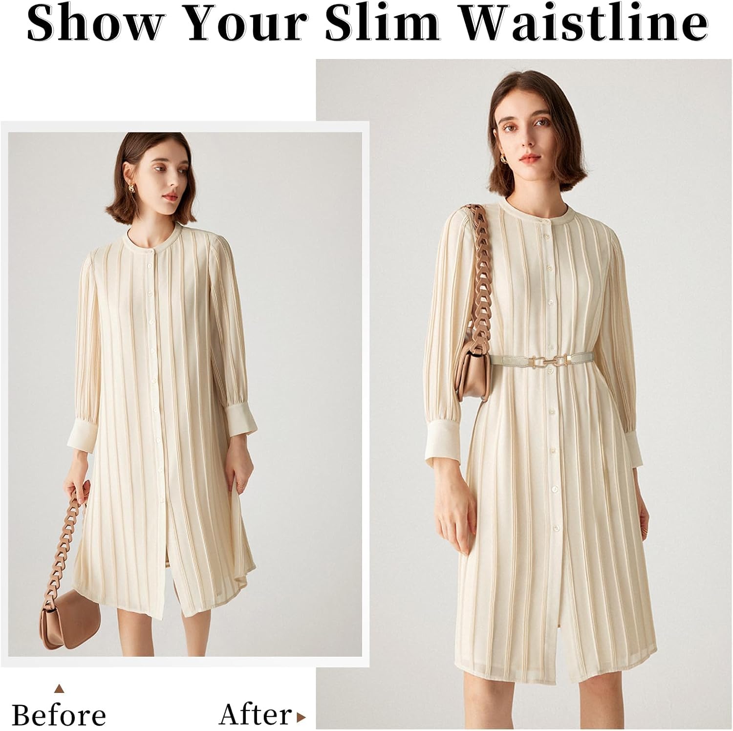 JASGOOD Women Skinny Elastic Belt for Dresses,Thin Retro Stretch Waist Belt with Golden Buckle image 3
