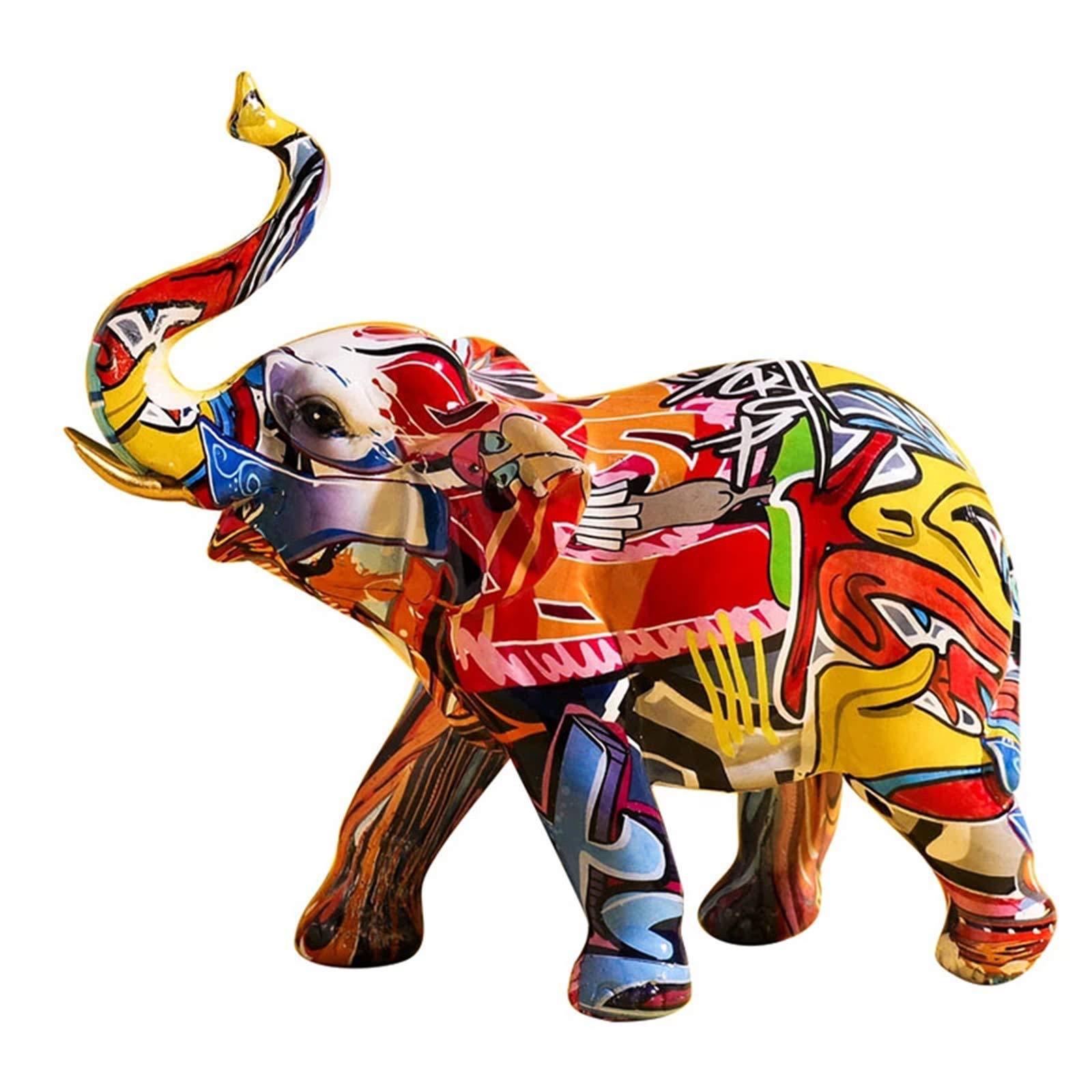 Graffiti Elephant Statue,Creative Colorful Elephant Figurine,Resin Craft Animal Sculpture for Home Decoration Living Room Bedroom Office Desktop Decoration,A,24x8.5x20cm
