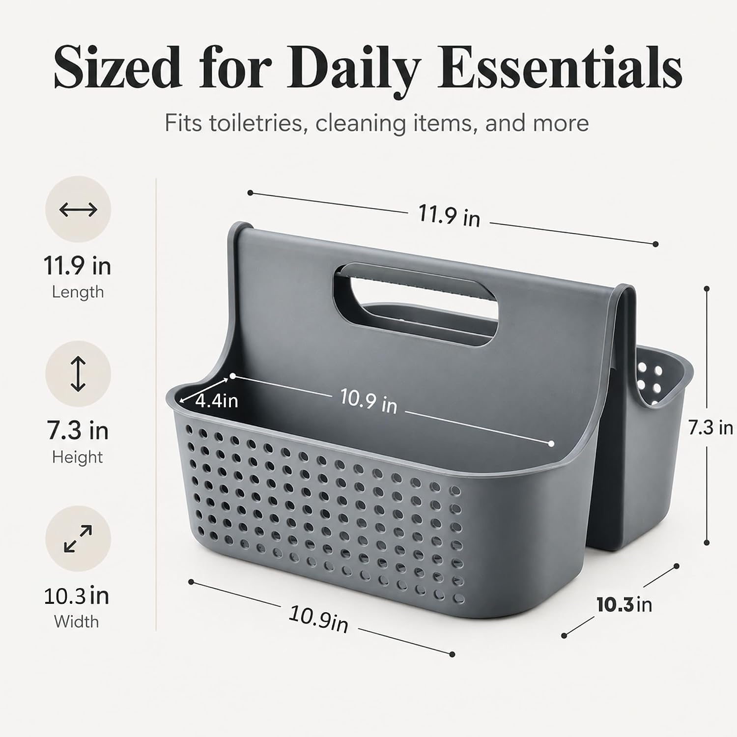 Haundry Portable Shower Caddy Basket, 2 Compartments Plastic Cleaning Caddy Organizer, Large Storage Tote with Handle for Bathroom, College, Dorm Room Essentials, Grey