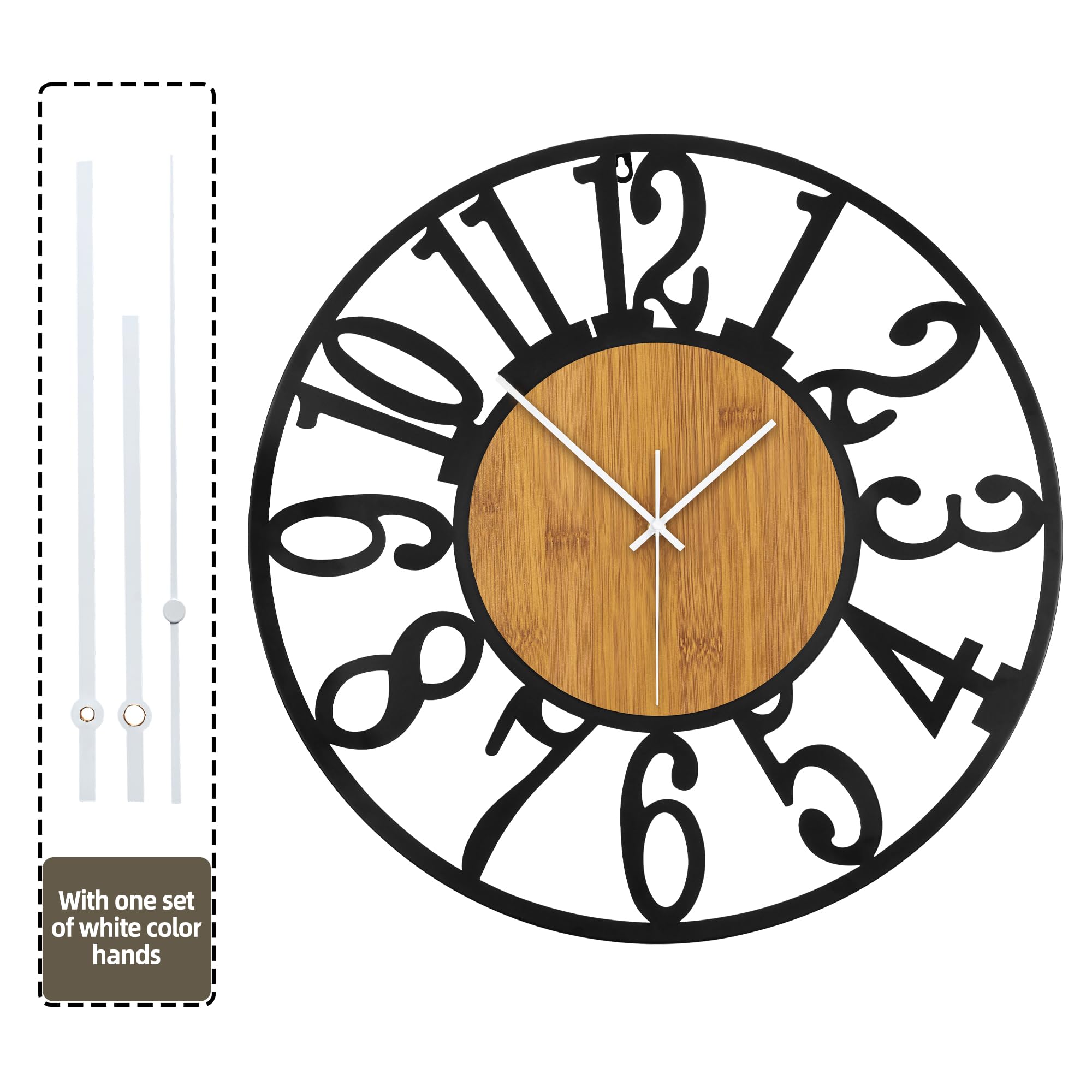 Horloge murale 50 cm silencieuse bois métal noir moderne salon cuisine