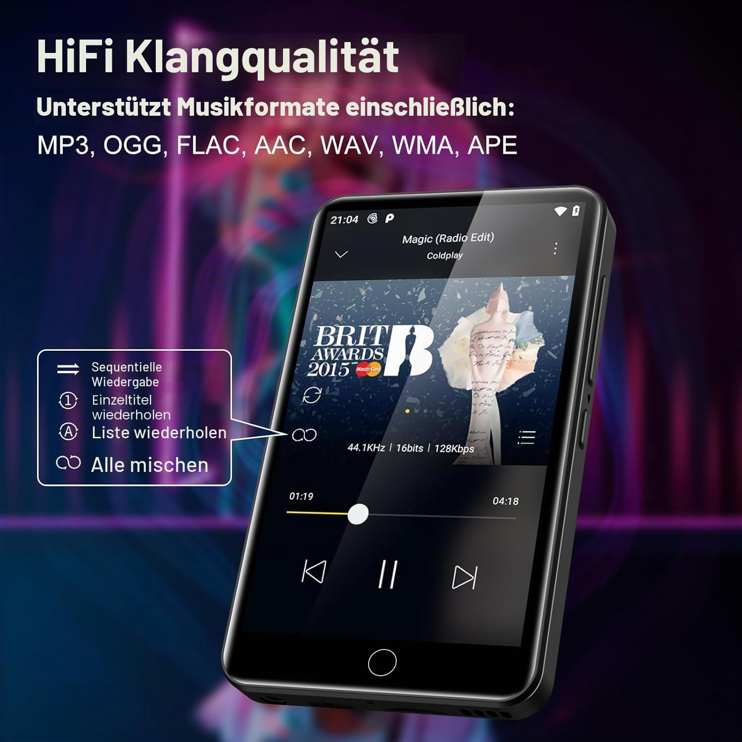 80GB MP3 Player mit Bluetooth und WiFi, ZAQE MP4 Player mit Spotify, Pandora, Audible, YouTube, Hi-Fi 4.0" Zoll Touchscreen Musik Player mit Play Store (Schwarz)
