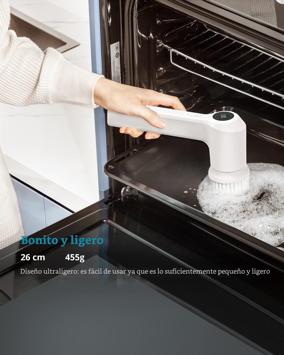 TILSWALL M4 Cepillo Limpieza Eléctrico, Cepillo Turbo Limpieza con Cabezales Reemplazables, 2 Velocidades de Rotación y 5 Cabezales Intercambiables, con Pantalla LED para Baño, Cocina, Azulejo