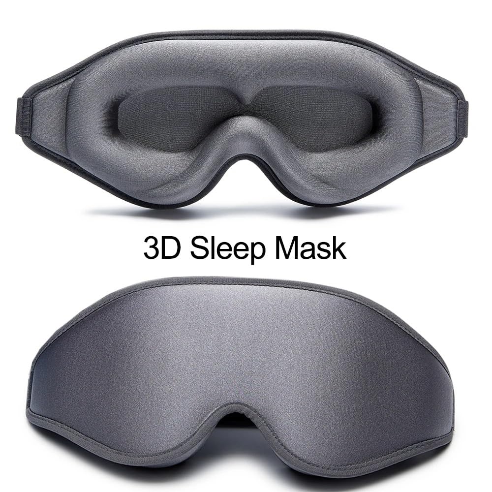 Mascherina 3D per dormire, in morbida memory foam, con protezione al 99% per proteggere gli occhi (grigio, 4 pezzi)