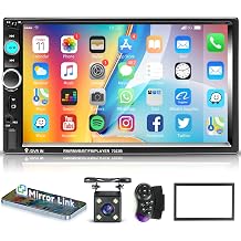 Hodozzy Double Din Car Stereo, 7 Inch Touch Screen Double Din Car Radio with Bluetooth, Mirror Link, FM Radio, AUX/USB/TF, Steering Wheel Control, 2 Din Car MP5 Player with Reversing Camera