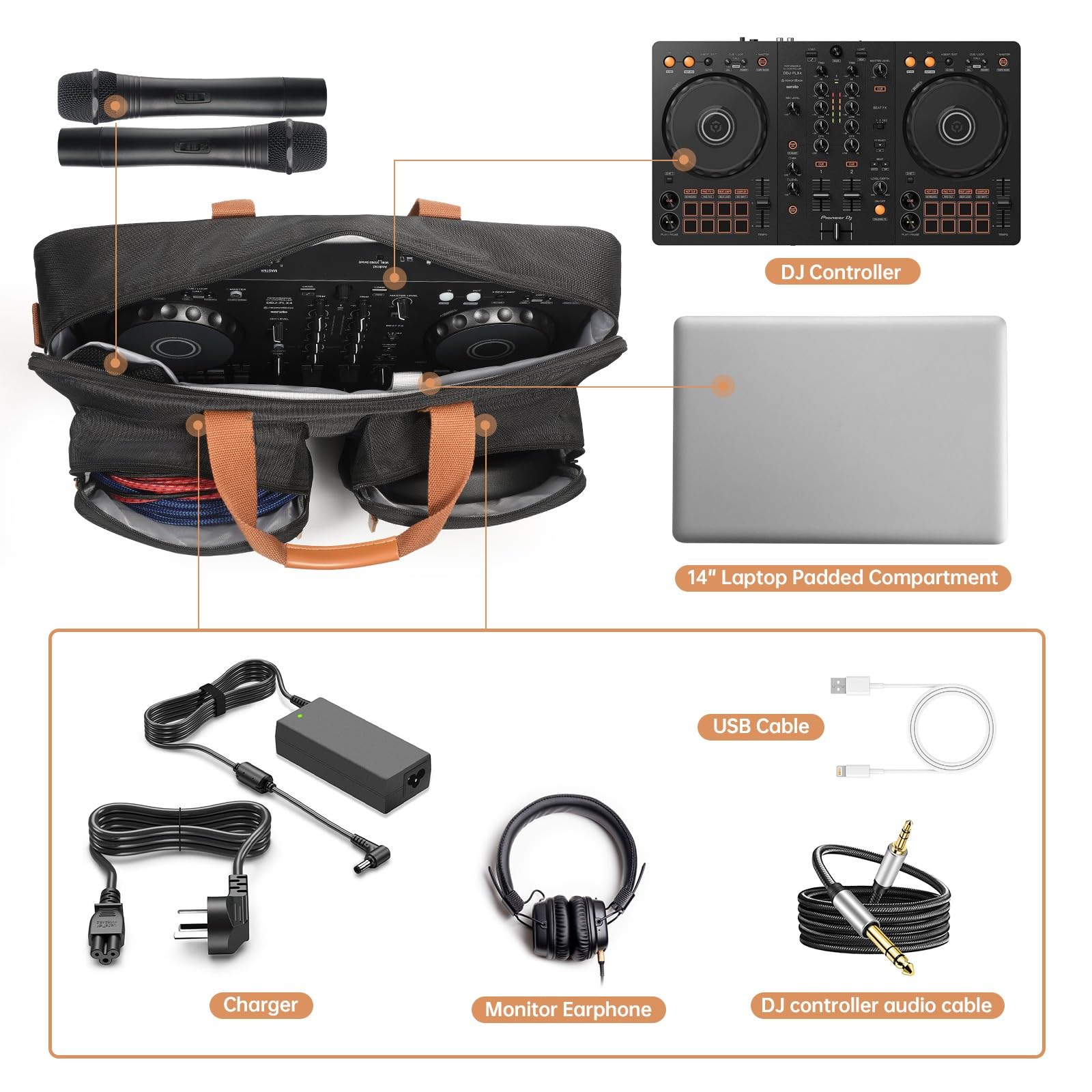Custodia per controller Pioneer DDJ-FLX4 a 2 piani, resistente e impermeabile, con tracolla regolabile per DJ, colore: nero