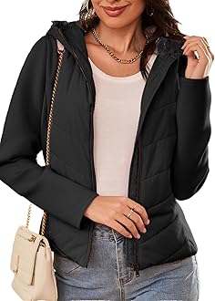 DokotooWomen's Warm Quilted Lightweight Puffer Jacket Slim Fit Elasticity Patchwork Casual Hooded Puffer Coat