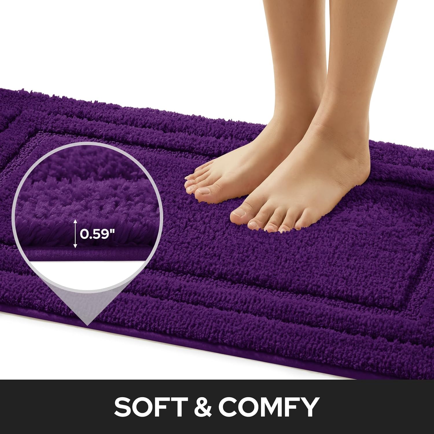 HOMEIDEAS Purple Bathroom Rugs Sets, 2 Piece Super Soft and Absorbent Non Slip Microfiber Machine Washable Bath Mats for Purple Bathroom Decor, 20" x 32" + 16" x 24"