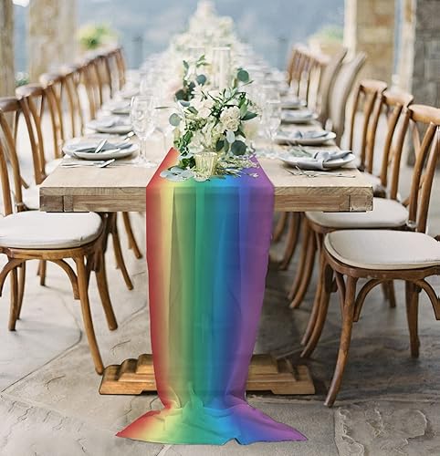 Miniatura 4 de Camino de mesa de gasa de color arcoíris de 55 pulgadas de largo camino de tul transparente de gasa para decoración rústica de boda recepción de