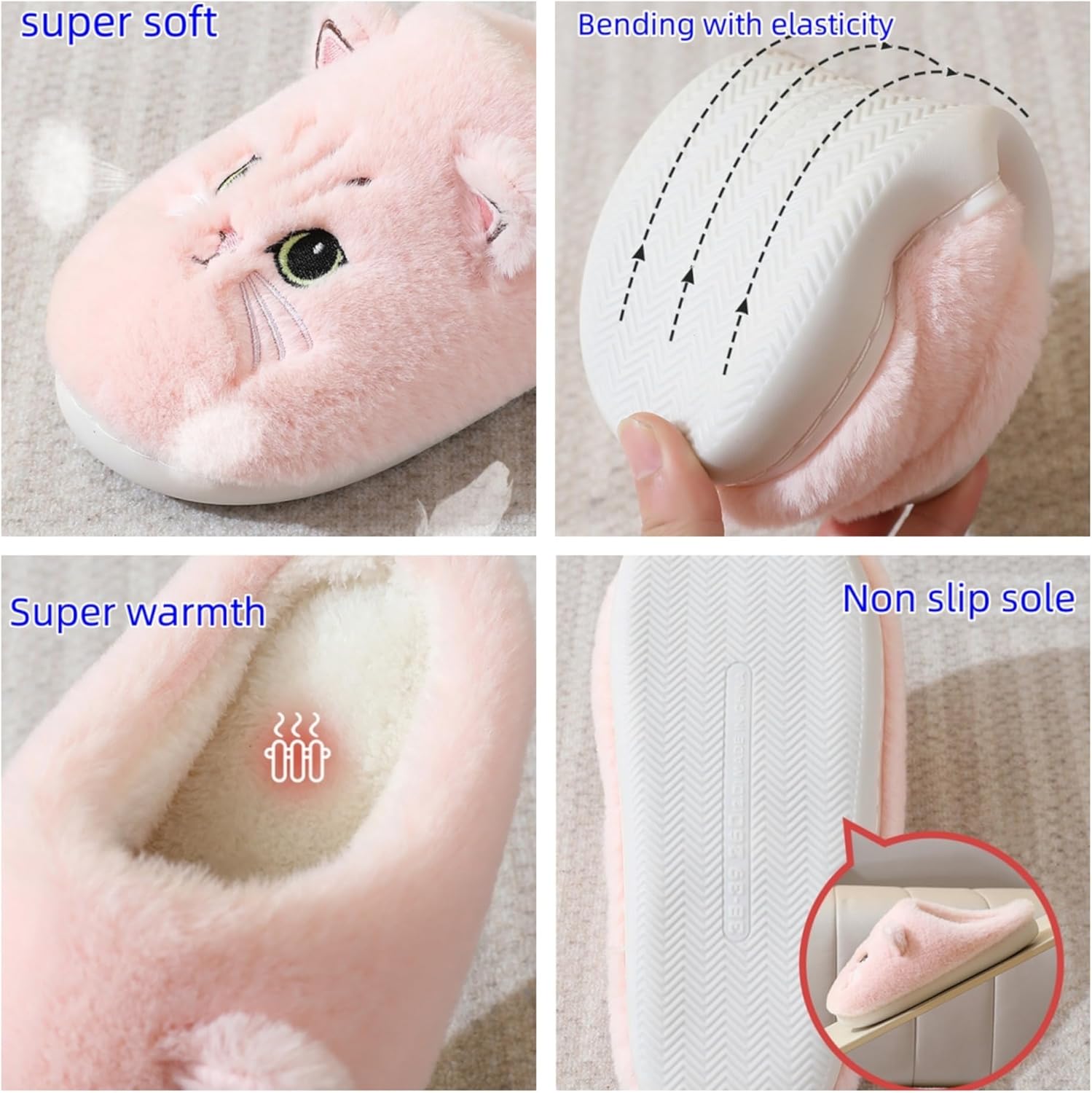 Plush animal slippers, soft and comfortable slippers, women's home slippers, bedroom cat girl plush slippers - Image 5