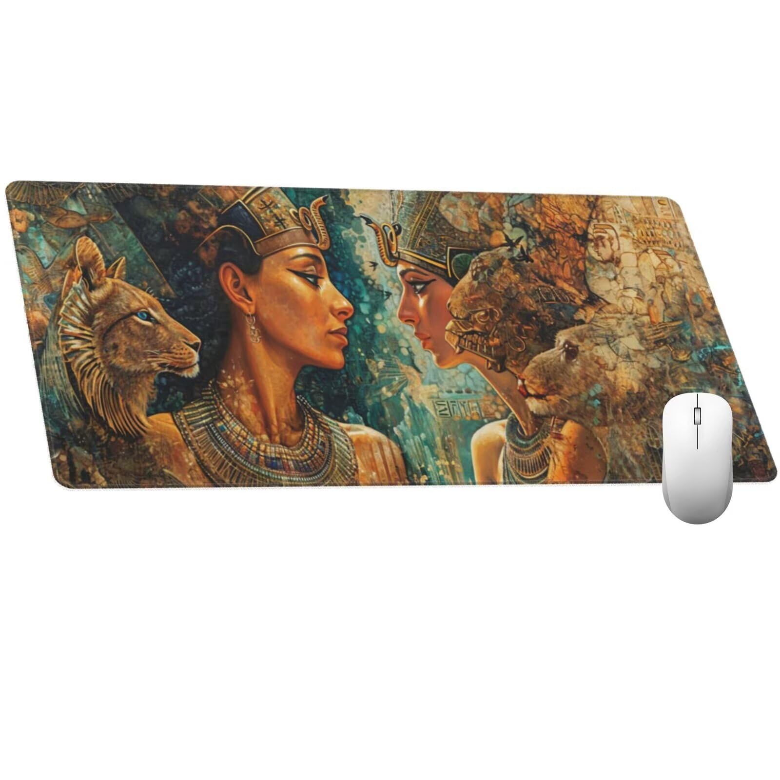 Alfombrilla Ratón Vintage Alfombrilla Ratón XXL 1600 x 800 mm, Egipto Mouse Pad Gaming con Bordes Cosidos, Impermeable Mousepad XXL Base de Goma Antideslizante Duradera, Mouse Pad para Oficina Q268