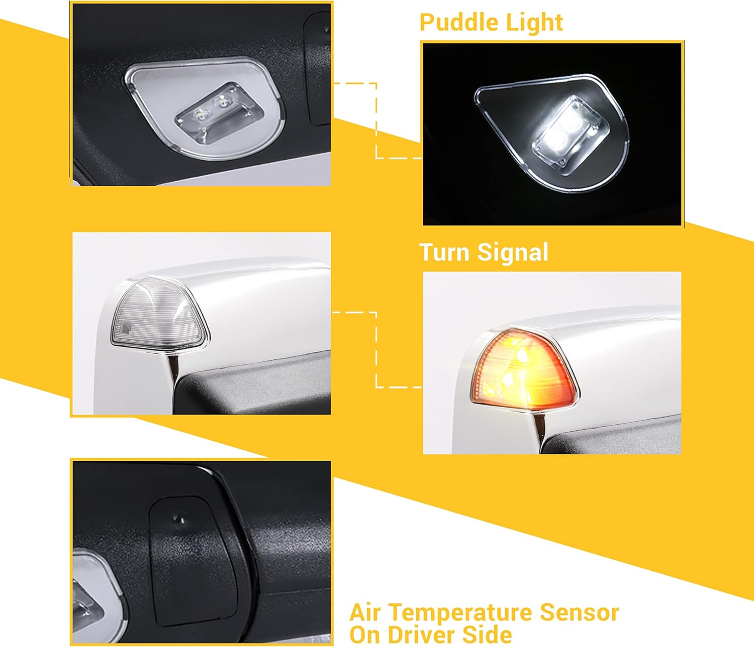 Sanooer Chrome Towing Power Folding Mirrors Compatible with 2009-2018 Dodge Ram 1500, 2010-2018 Dodge Ram 2500 3500 with Power Glass Puddle Lamp Temp Sensor Heated Turn Signal Light Flip up Pair Set