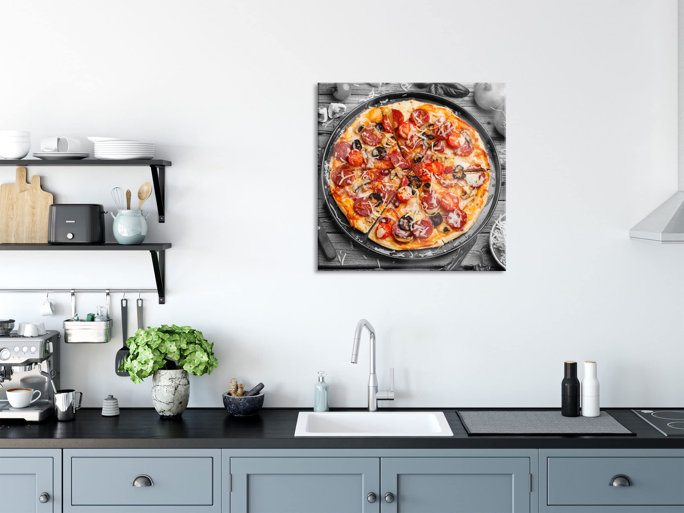 Pixxprint Glasbild, Wandbild auf Echtglas, Pizza auf Pizzablech, 80x80 cm, inkl. Aufhängung und Abstandshalter