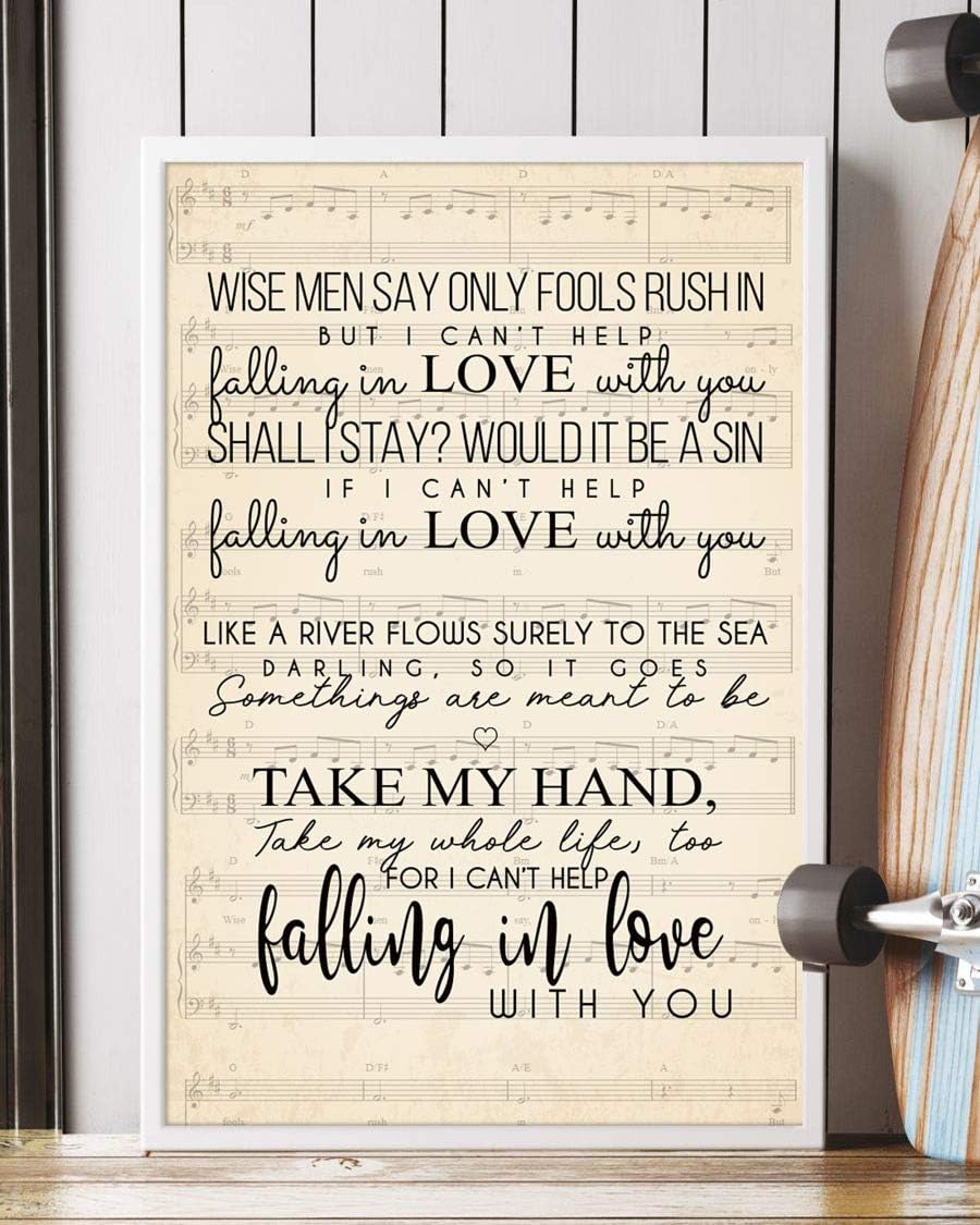 Amazon Com Trendora Decor I Cant Help Falling In Love Song Lyrics Portrait Poster Print 16 X 24 Posters Prints