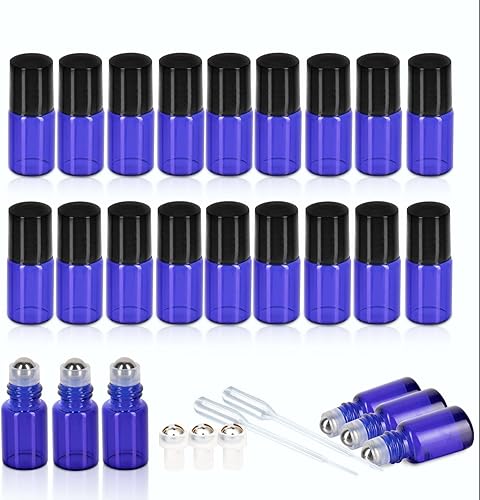 Miniatura 8 de ZEJIA Botellas de rodillo de 0.1 fl oz, paquete de 24 botellas de aceite esencial de vidrio grueso azul cobalto con bola de rodillo de acero