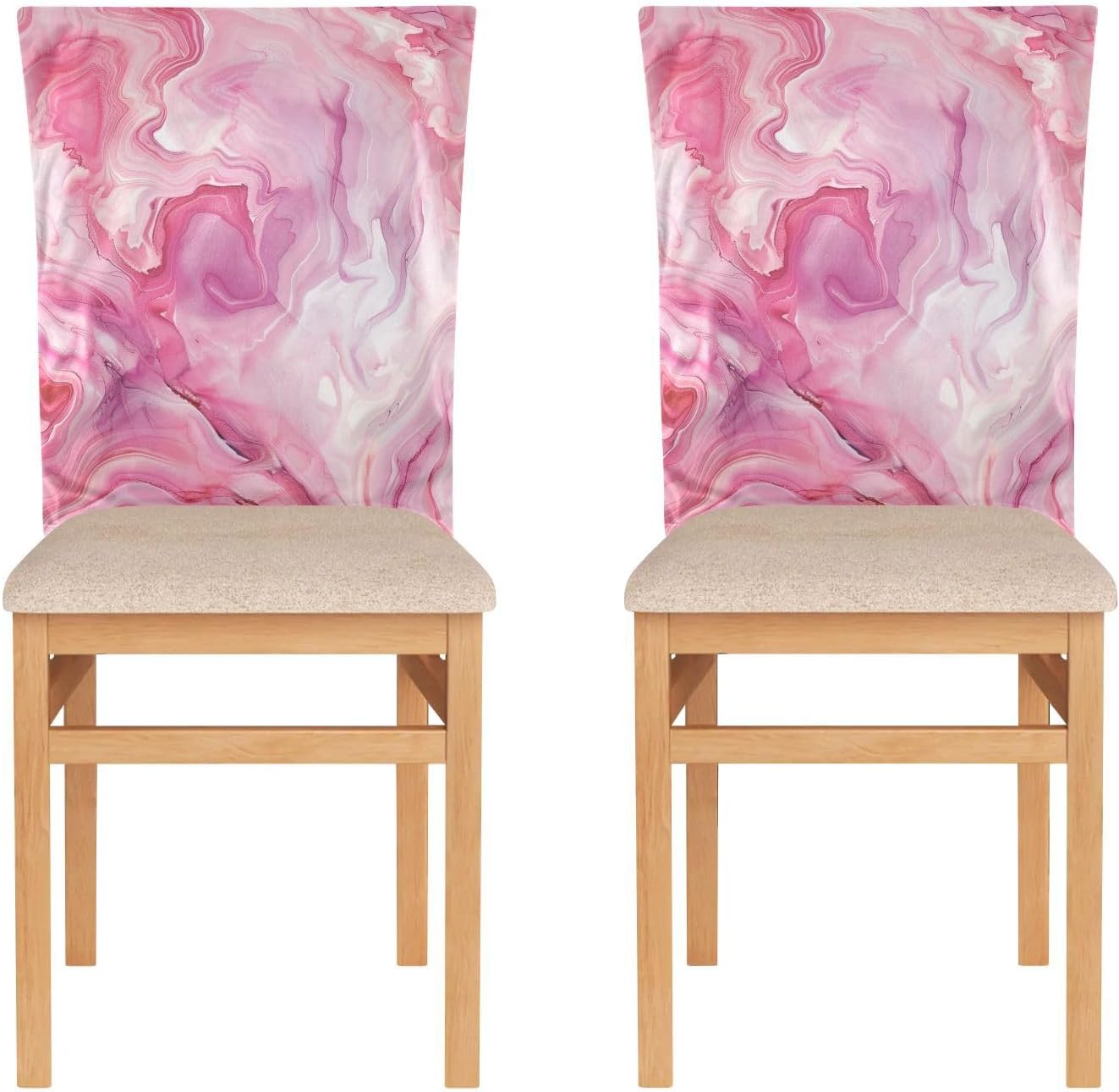ALAZA Pink Red Marble Chair Back Cover Set of 6, Washable Reusable Removable Chair Slipcovers Decorative Chair Cover for Home Kitchen Wedding Party