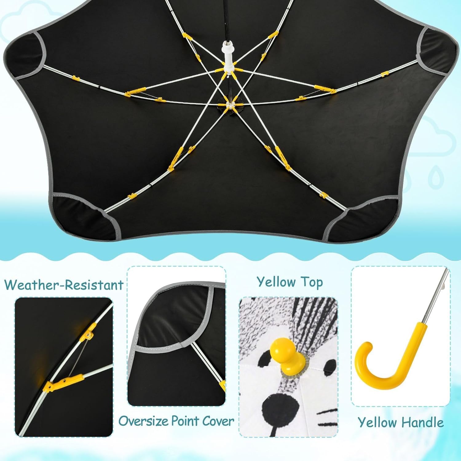 Minimalist Stick Figure Cat White Character print kids umbrellas Rain & Windproof Umbrella with Reflective Strip for rain windproof for outdoor