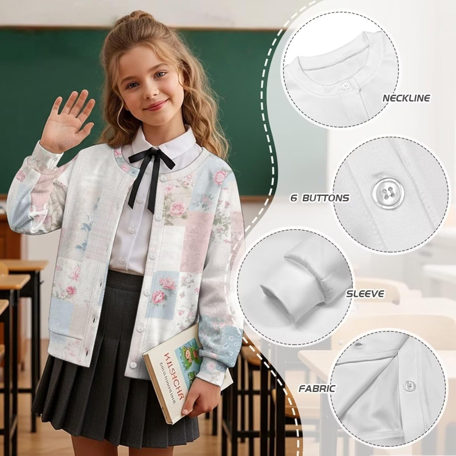 Cardigan for Girls Cardigan Casual Cardigans Button Down Girls Sweatshirt for School 5-16T