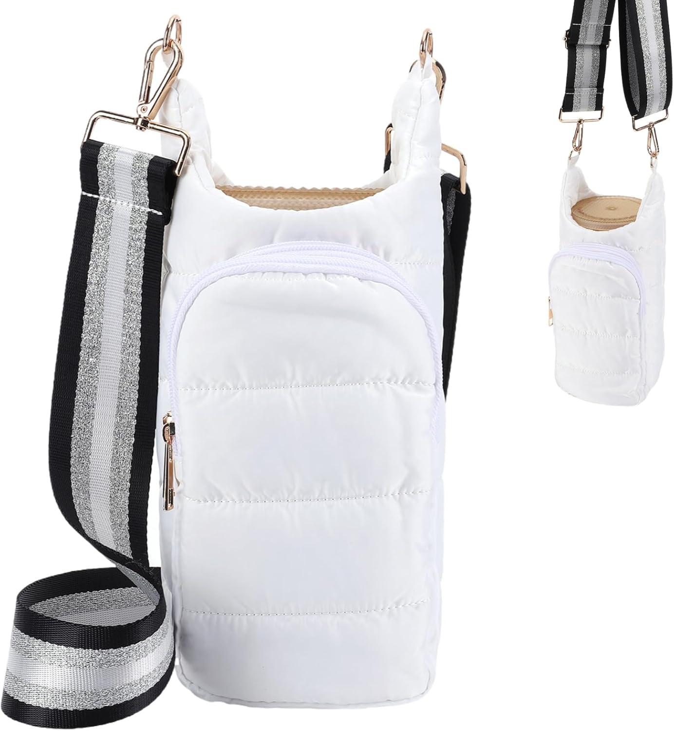 Orgonite Water Bottle Carrier Bag, Quilted Crossbody Water