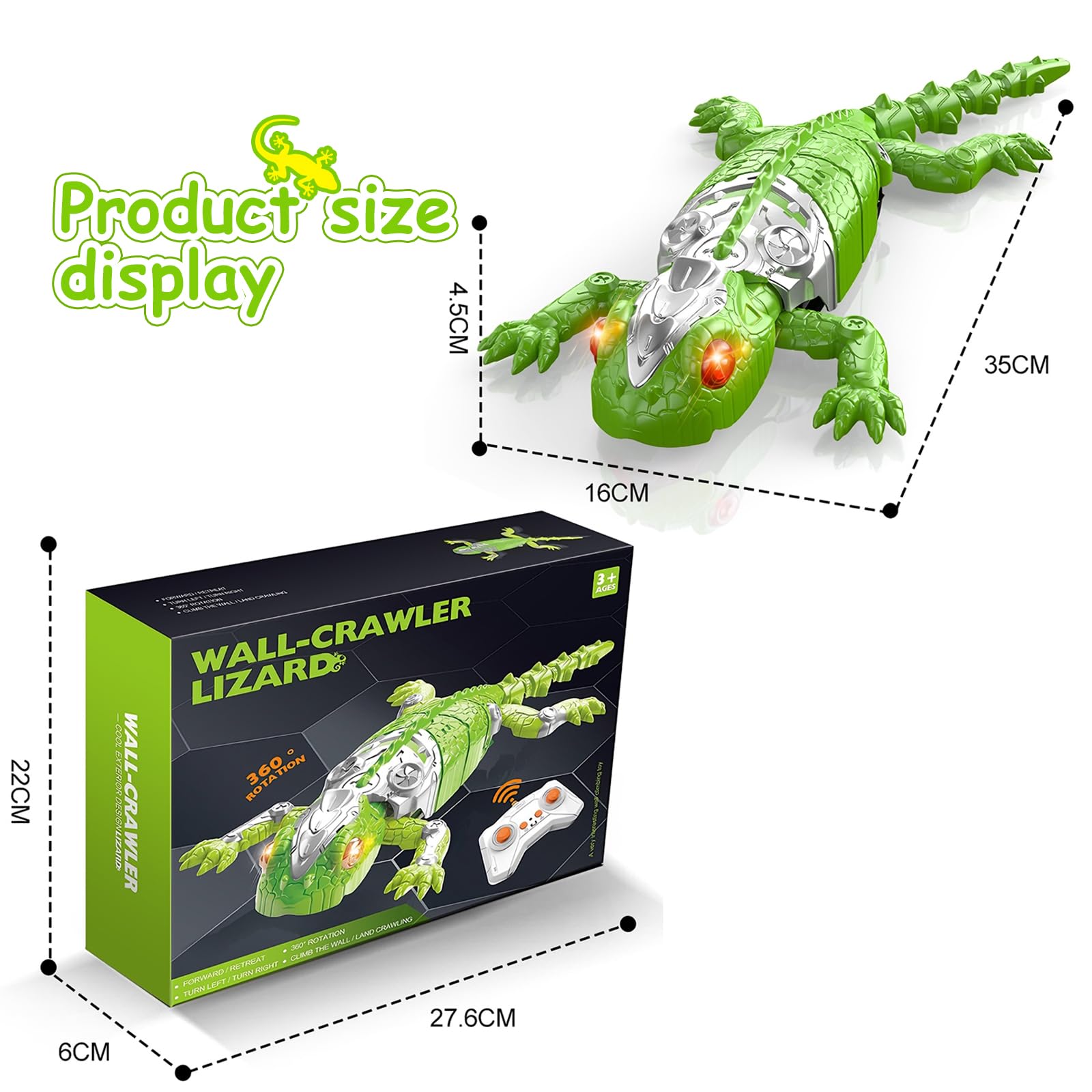 Gecko Wandflitzer, 360 ° Rotation Ferngesteuerter Gecko, Wänden Decken Entlang Krabbelt, Leuchtenden LED-Augen, Realistische Bewegungen, Interaktives Roboter Spielzeug Geschenk für Kinder