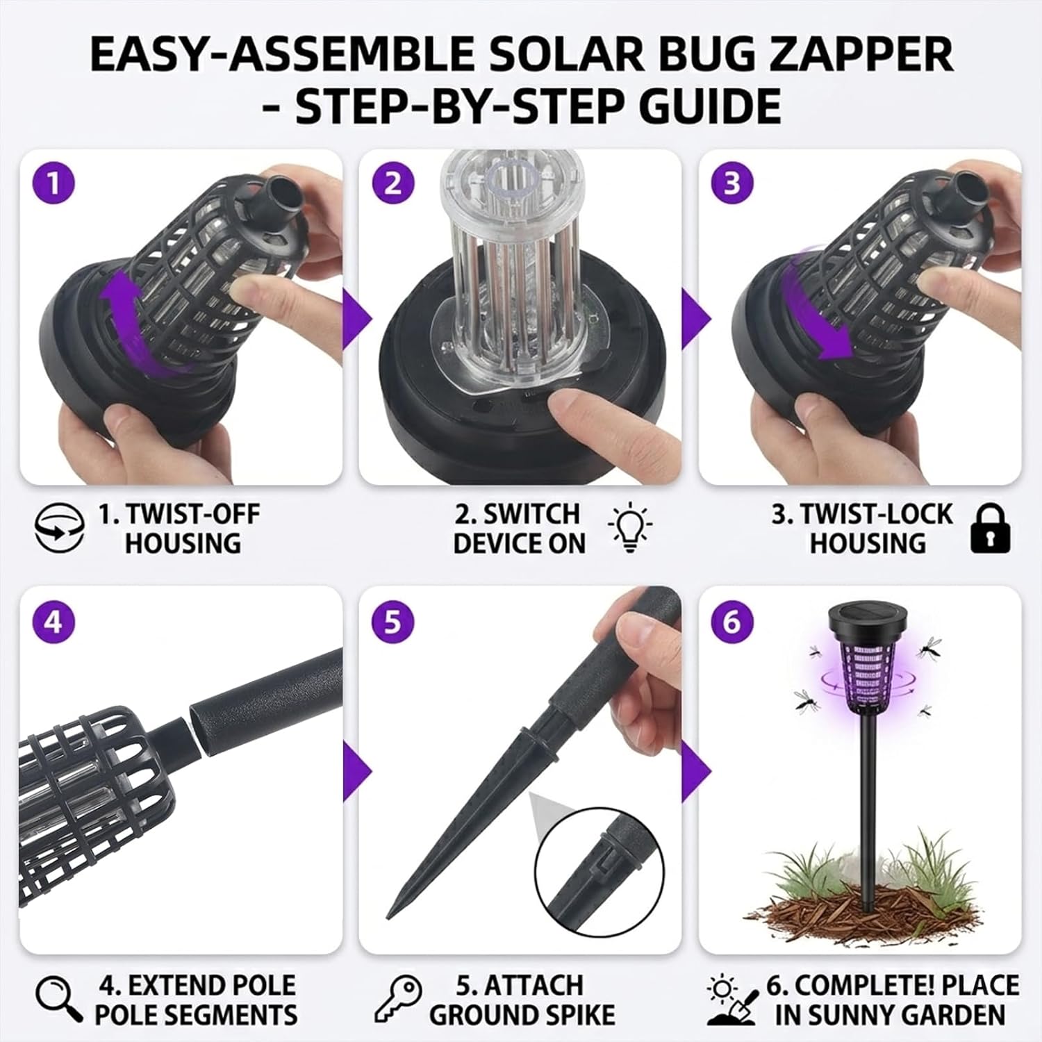 2026 4Pack Solar Bug Zapper Outdoor Mosquito Repellent Patio,Waterproof Mosquito Trap Outdoor Used to Repel Gnat Small Flying Insect,Mosquito Zapper for Outside,Solar Fly Zapper for Farm Garden Yard