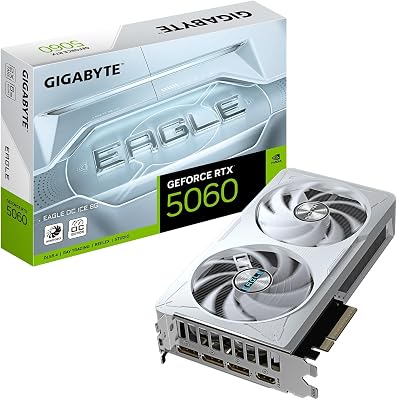 GIGABYTE GeForce RTX 5060 Eagle OC ICE 8G Graphics Card, 8GB 128-bit GDDR7,PCIe 5.0, WINDFORCE Cooling System, by NVIDIA,DisplayPort & HDMI - Video Output Interface,GV-N5060EAGLEOC ICE-8GD Video Card