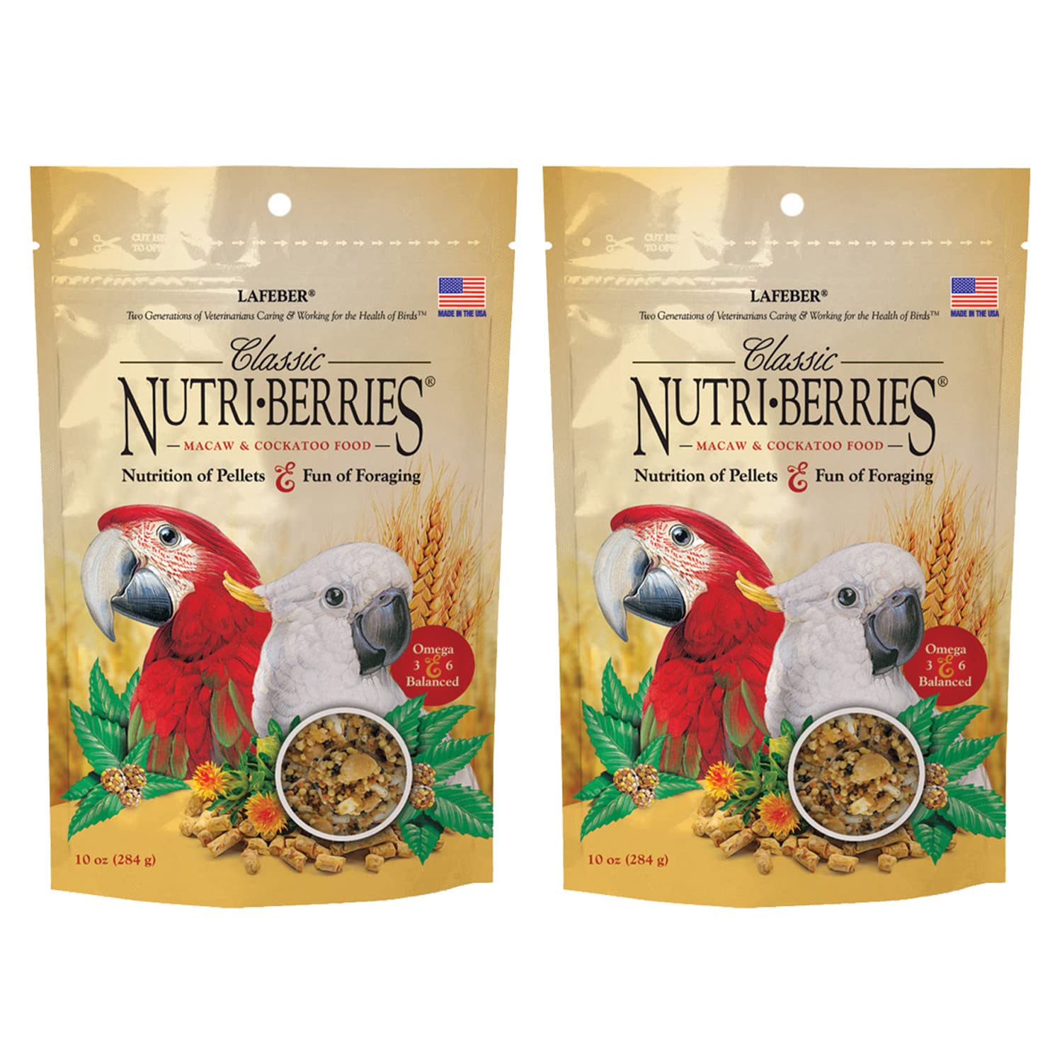 LAFEBER'SClassic Nutri-Berries Pet Bird Food, Made with Non-GMO and Human-Grade Ingredients, for Macaws and Cockatoos (10 oz Pack of 2)