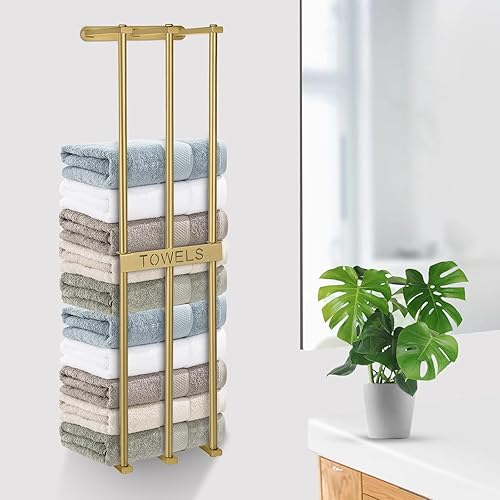 Toallero montado en la pared, toallero dorado para baño, soporte para toallas de baño, organizador de baño, almacenamiento de toallas de baño, paños