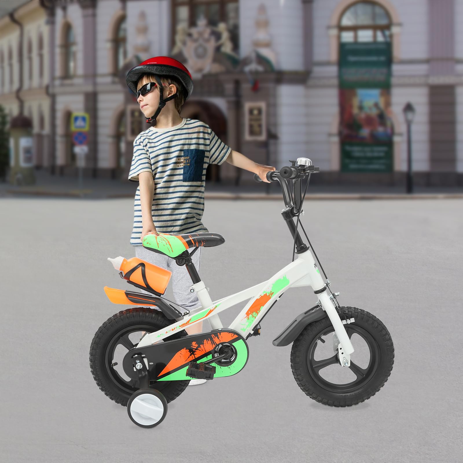 Bicicleta infantil de 12/14 pulgadas, con ruedas estabilizadoras extraíbles, sillín y manillar ajustables, resistente para parque y parque infantil, a partir de 3 años, para niños y niñas