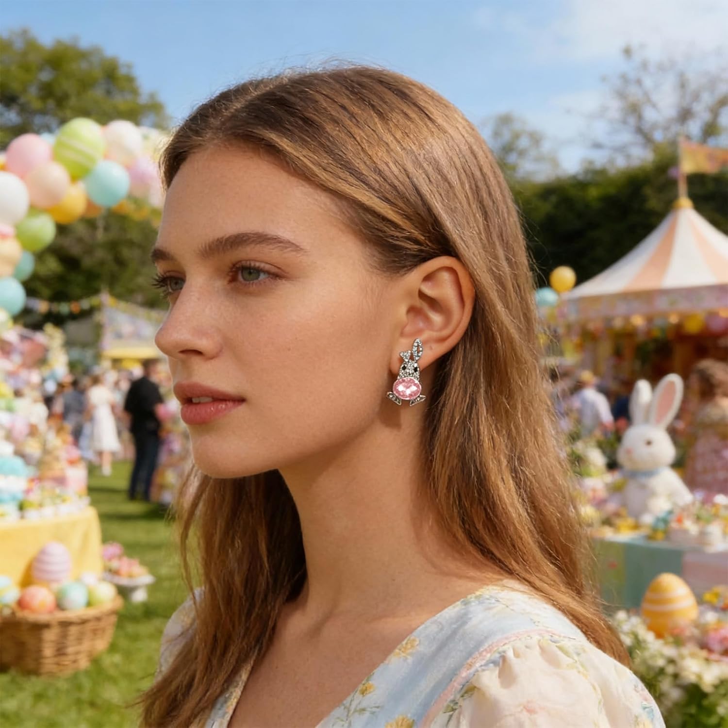 Easter Earrings for Women Cute Sparkly Rhinestone Bunny Rabbit Crystal Spring Holiday Trendy Fashion Jewelry Gifts - Image 2