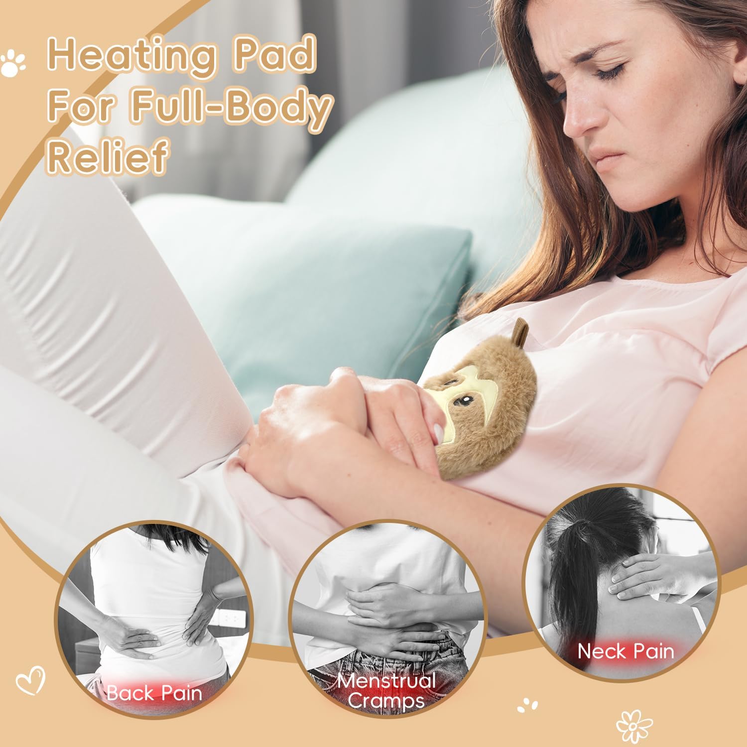 my novel things Microwave Heating Pad for Cramps Pain Relief 3PK Set, Moist Microwavable Period Menstrual Heating Pads Back, Neck Shoulder and Knee, Cute Animal Heating Pad, Gift for Women Girl