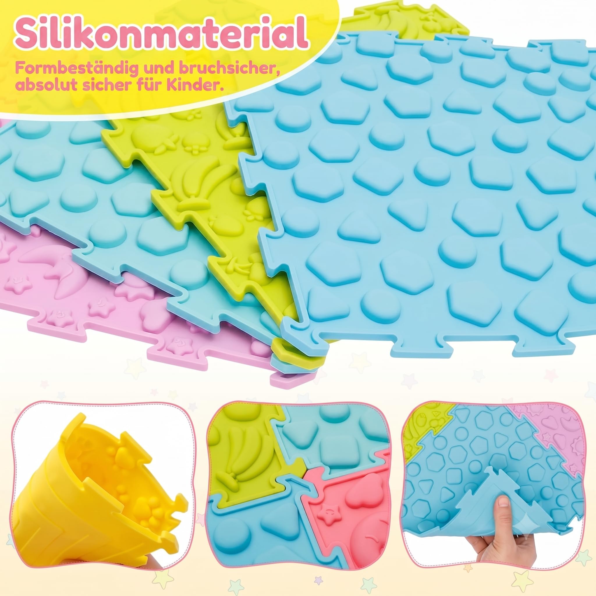 Sensorisches Massage-Puzzle für Kinder, 6-teilig, sensorische Matte, orthopädische Massagematte, Puzzle-Matte für Babys, für Berührungswahrnehmung, Fußprävention (6 Stücke)