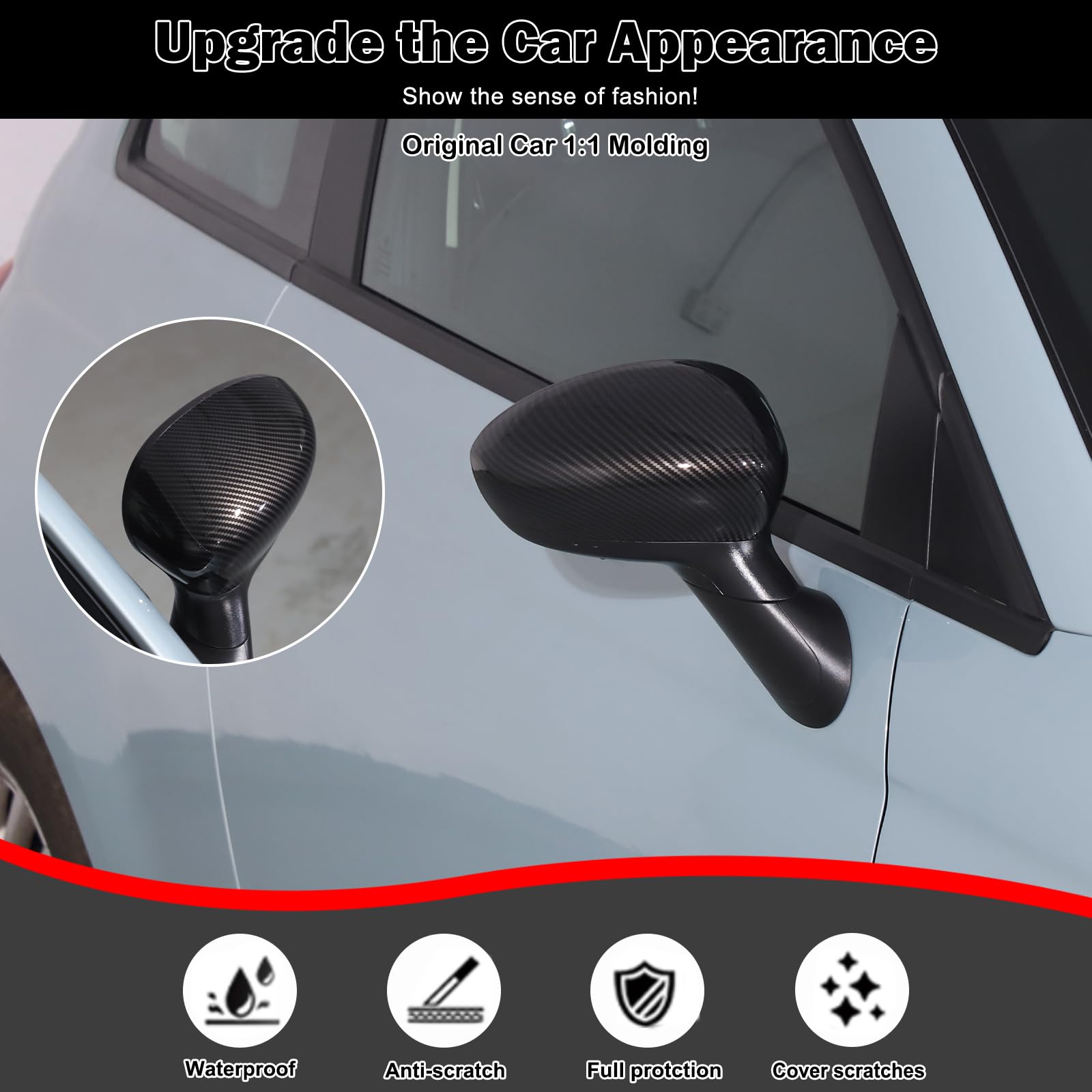 Coppia di Coperture per Specchietti Laterali Auto Compatibili con Fiat 500 2016-2024, Coperture Laterali per Specchietto Retrovisore di Ricambio (Stile Fibra di Carbonio)