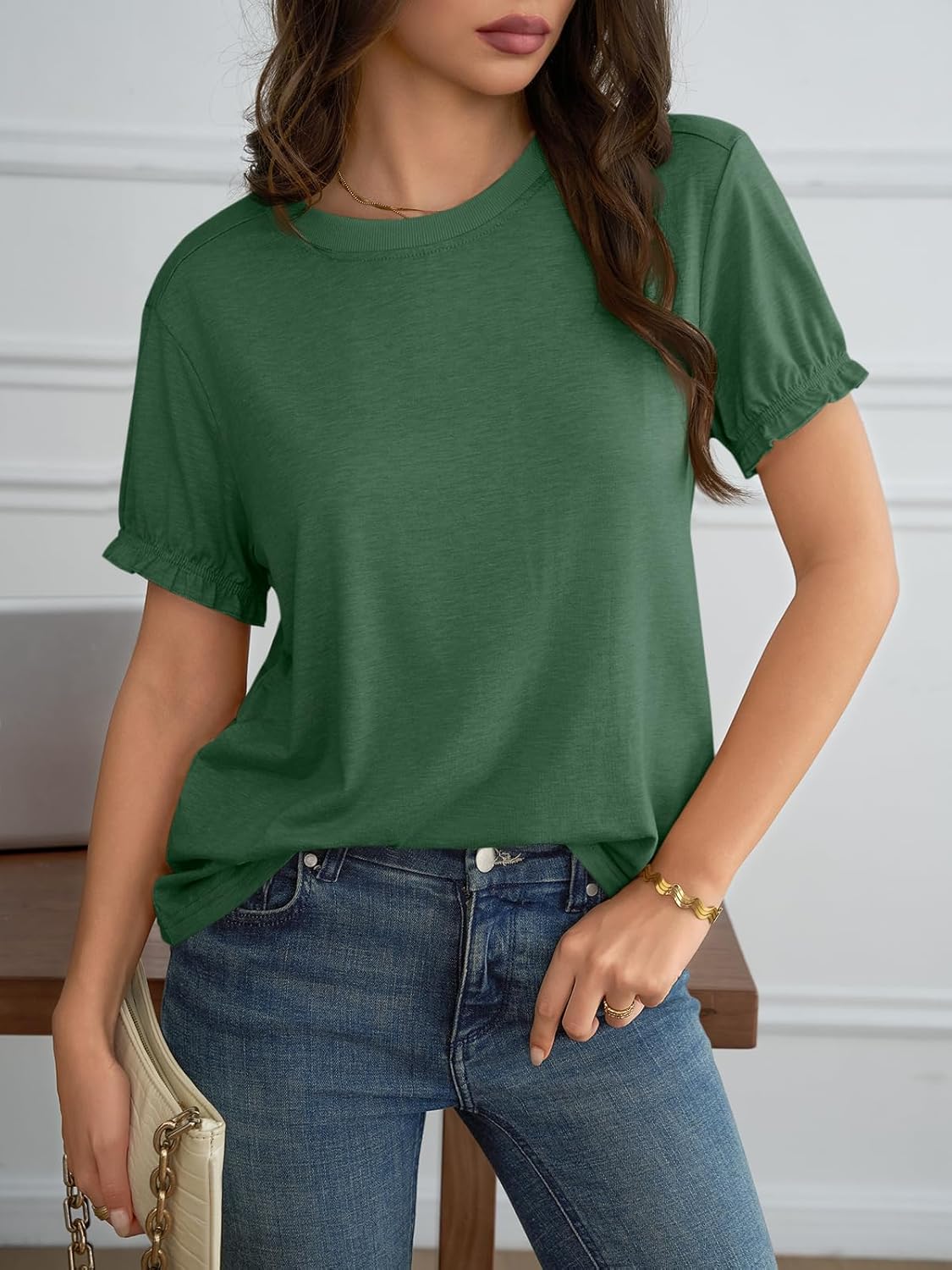 Cicy Bell Womens Ruffle Short Sleeve T Shirt Summer Casual Crew Neck Tops Loose Fit Basic Tees - Image 2