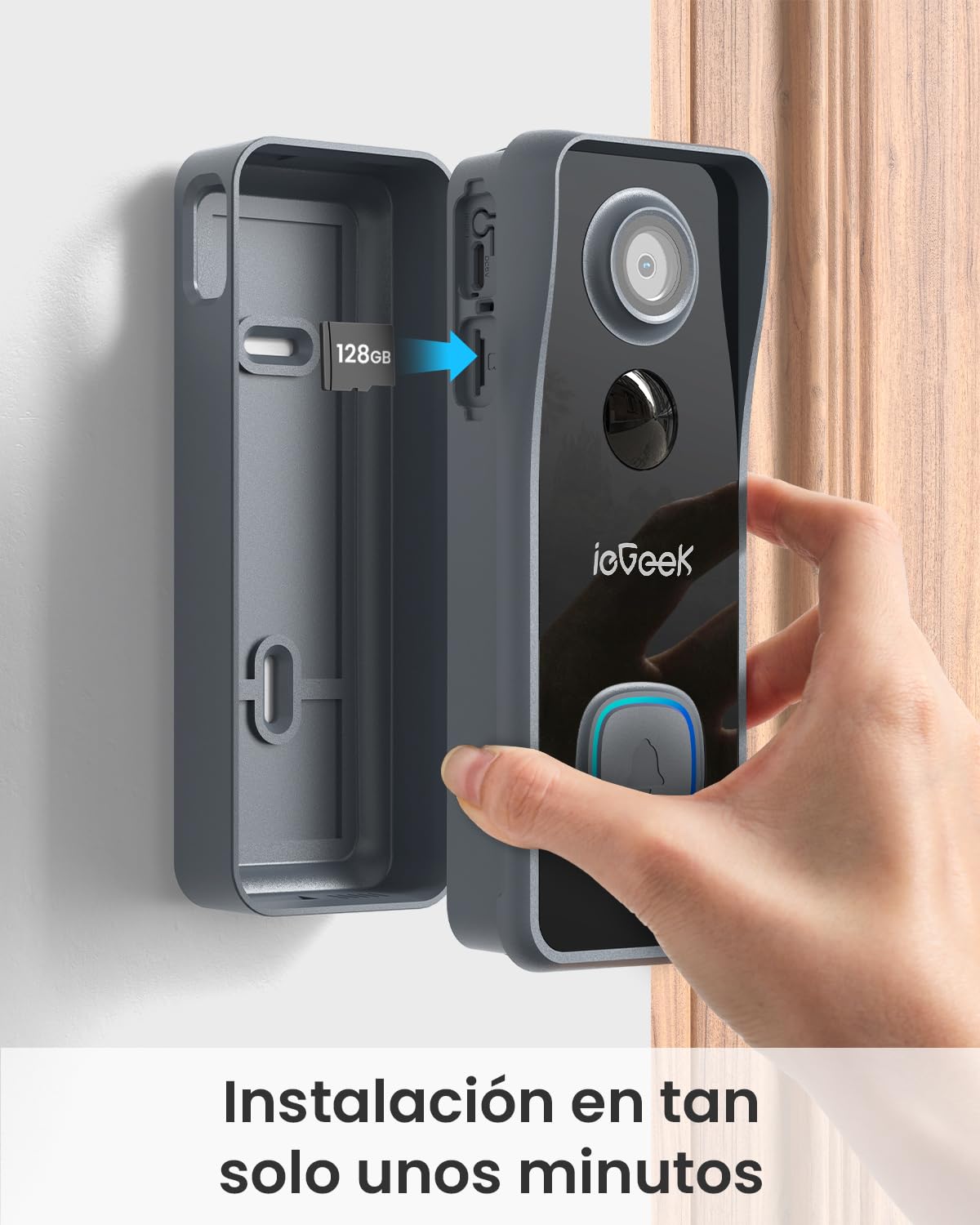 ieGeek 2,5K 5MP timbre inalámbrico exterior impermeable 166° timbre de vídeo con cámara compatible con Alexa, fácil instalación, detección IA, IP65, impermeable, visión nocturna, WiFi 2,4 GHz