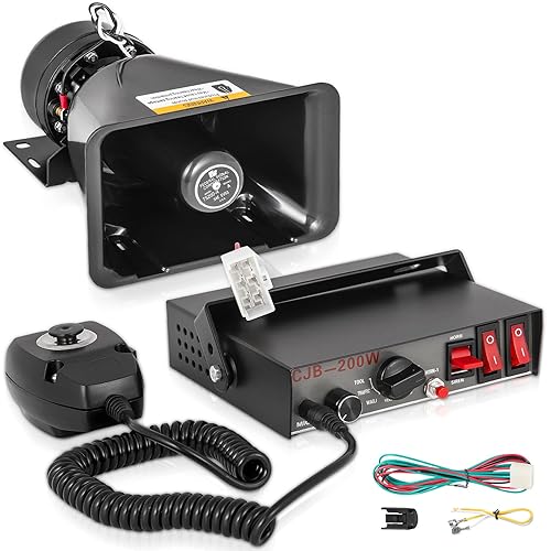 Miniatura 1 de VEVOR Alarma de advertencia de coche de 200 W, 7 sonidos, kit de alarma de advertencia fuerte, sistema de micrófono, sirena de fuego, altavoz PA