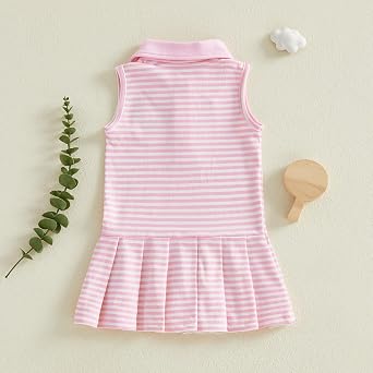 Toddler Baby Girl Clothes Golf Tennis Dress Striped Sleeveless Polo Dress Pleated Skirt Summer Outfits