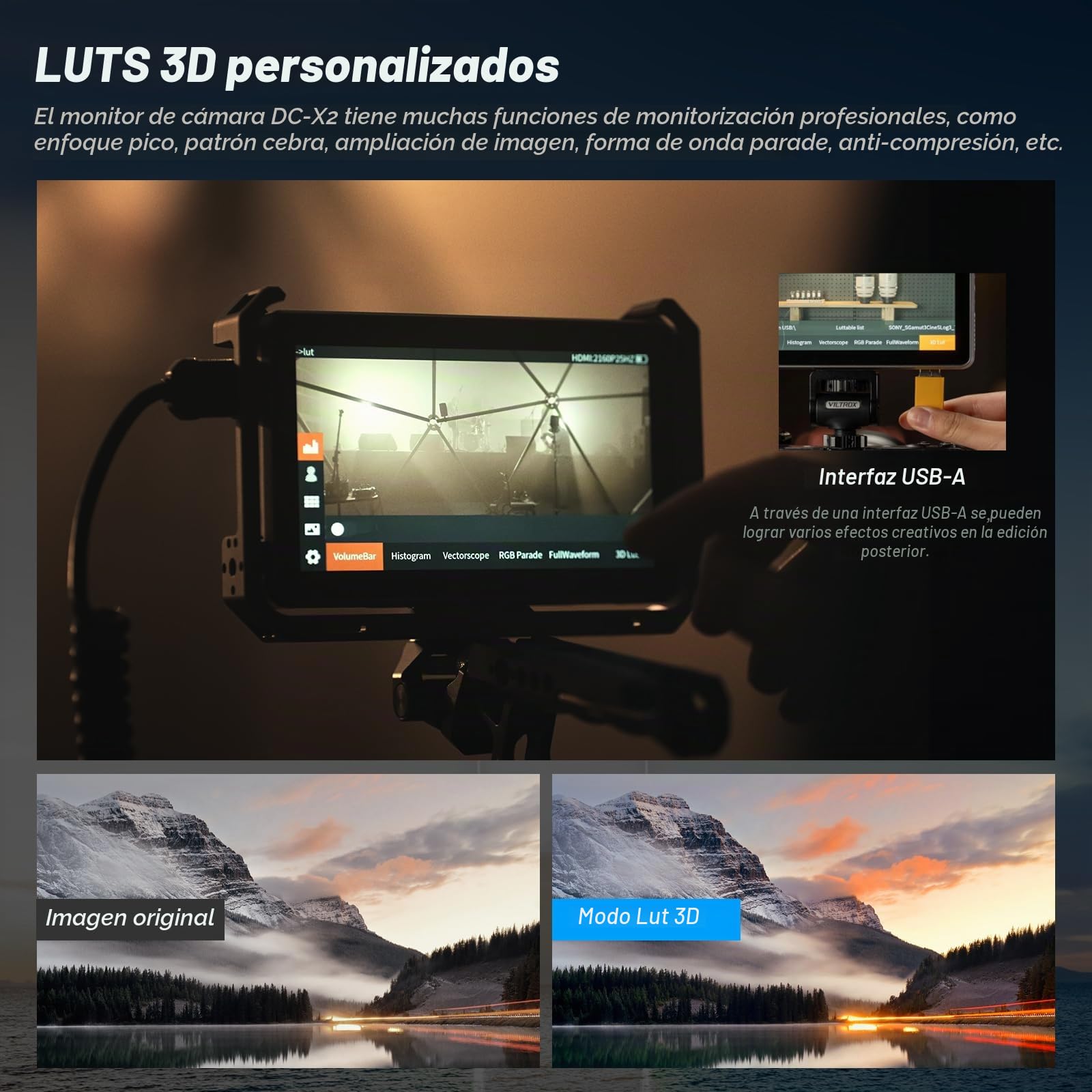 VILTROX DC-X2 6" Monitores de Campo DCX2 para DSLR Pantalla Táctil Monitor Externo 4k 2000nits X2 Monitor 3D LUT 1920x1080 IPS con Sunshield 2200 MAh Batería para Sony Canon Nikon