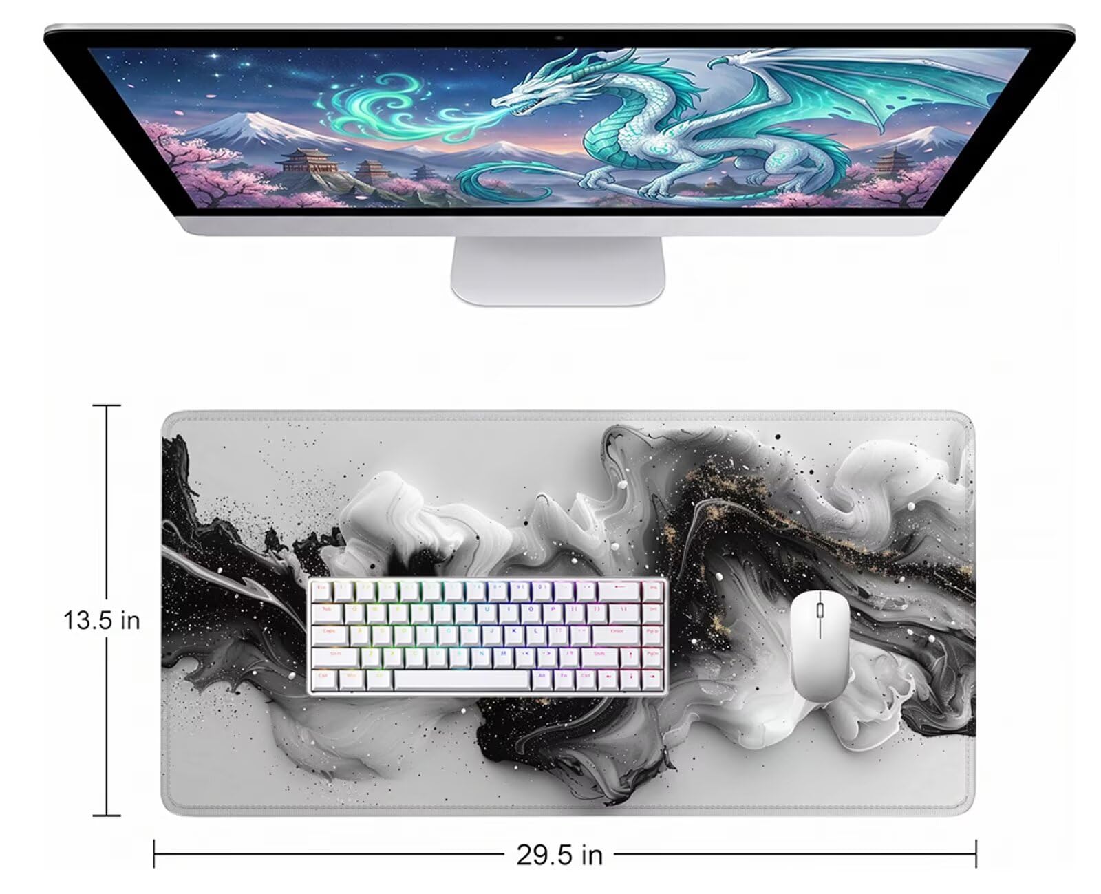 Alfombrilla Ratón XXL 1500 x 800 mm Gris Mouse Pad Gaming Blanca Tapete Escritorio Grande, Protector Escritorio Impermeable para Oficina, Protector Mesa Ordenador, Alfombrilla Gamer, Regalo W6-894