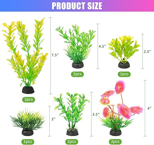Miniatura 7 de AQUANEAT Accesorios para pecera, plantas de pecera, decoraciones de acuario, plantas verdes, 10 piezas de decoraciones de peceras verdes