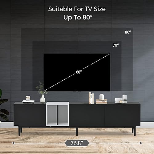 Miniatura 22 de LUMISOL Soporte de TV moderno para TV de 75 pulgadas + consola de TV con armarios de puerta de cristal, centro de entretenimiento de madera con