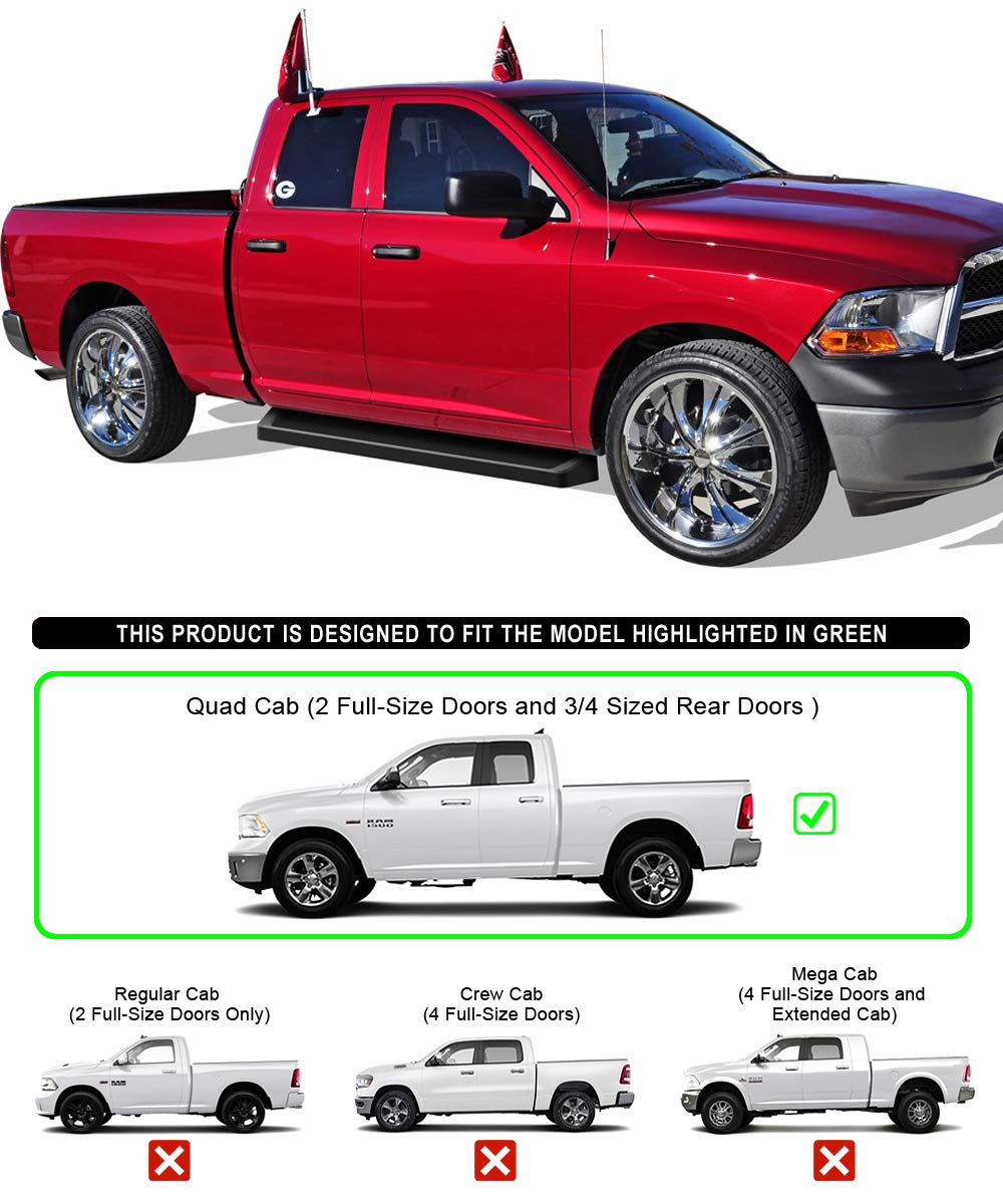 APS Premium Running Boards 6in Black Compatible with Dodge Ram 1500 Quad Cab 09-18
