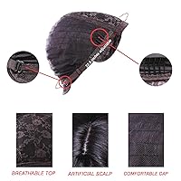 Vista 4 de Pelucas de cabello ondulado rojo con flequillo, transpirable, resistente al calor, pelo de fibra sintética, largo de 24 pulgadas rizado, marrón 99J