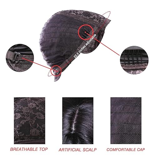 Miniatura 4 de Pelucas de cabello ondulado rojo con flequillo, transpirable, resistente al calor, pelo de fibra sintética, largo de 24 pulgadas rizado, marrón 99J,