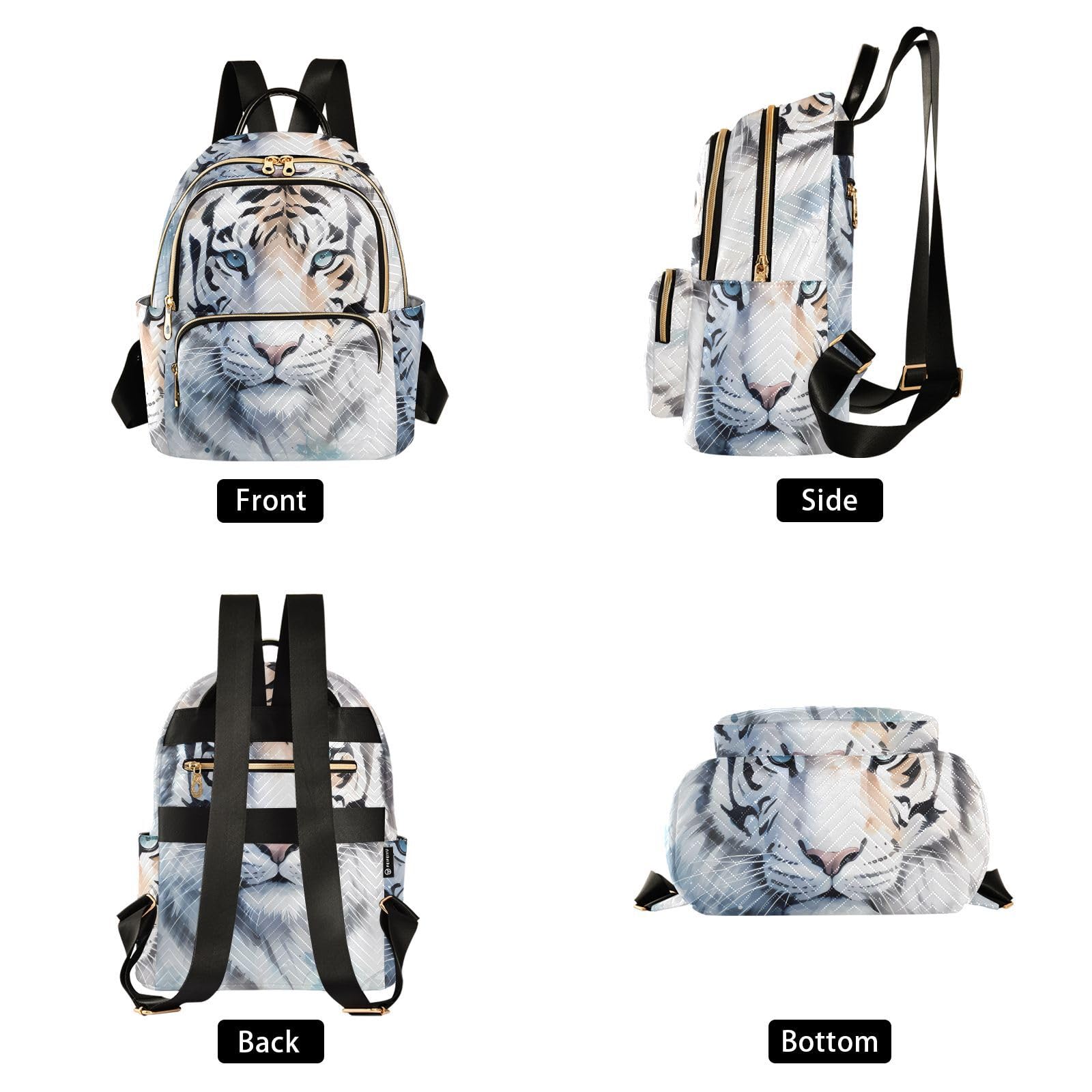 ALAZA Women Mini Backpack Purse Bag Lightweight Casual Daily Travel Backpack Watercolor Winter Tiger White Back Pack Fashion Multipurpose Shoulder Bag,M